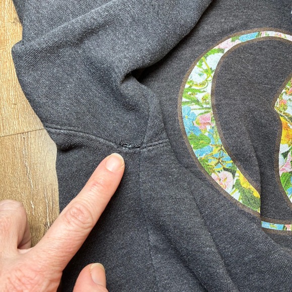 OBEY OG Floral Graphic Hoodie Distressed Charcoal Gray Womens Size Large - Picture 7 of 8